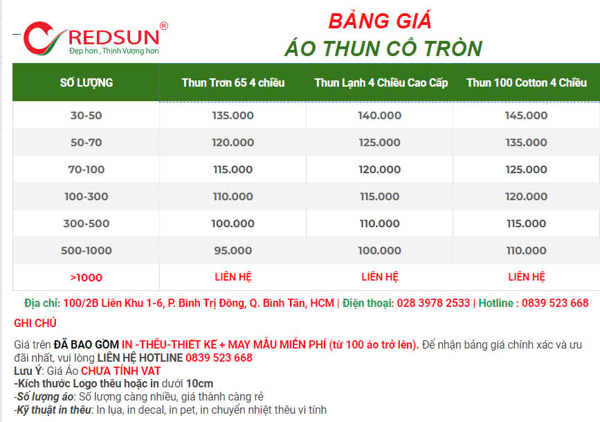 Báo Giá áo thun cổ tròn cao cấp mới nhất 2024